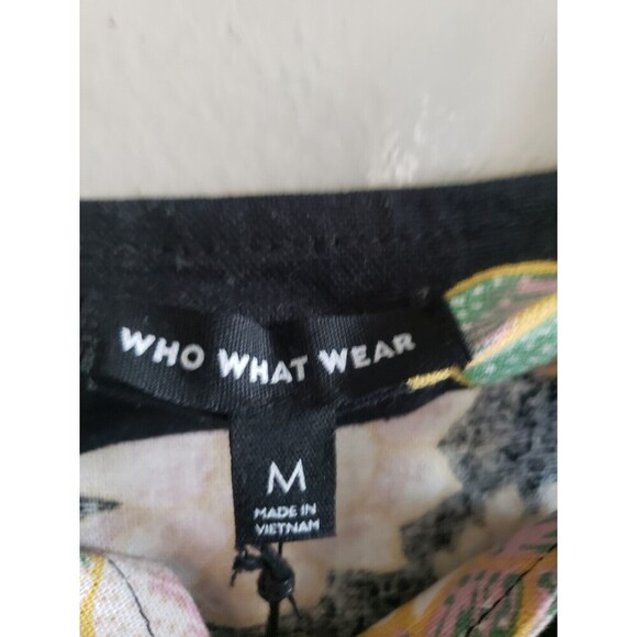 Who What Wear Linen Dress Womens Medium Black Pink Floral Square Neck NWT - Picture 2 of 8